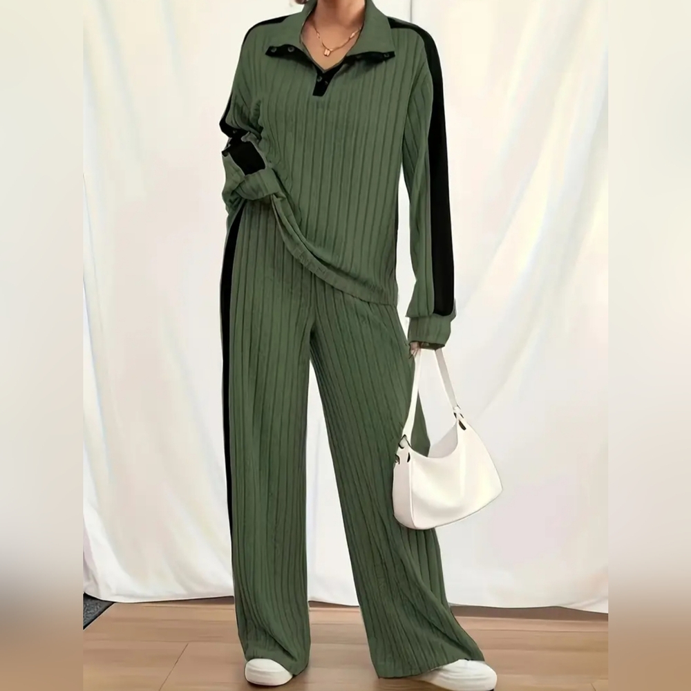 Women's olive green and black, brushed striped tracksuit Size Medium